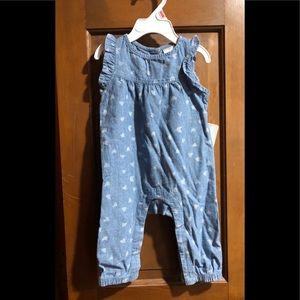 Lullaby lane lite denim romper with hearts 6-9m
